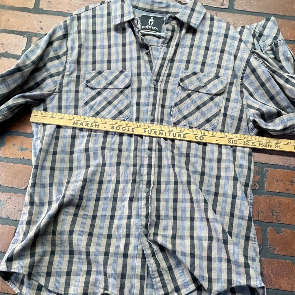 Kryptek M-L Black Brown Blue Plaid Flannel Long Sleeve Snap Button Shirt - Picture 8 of 11